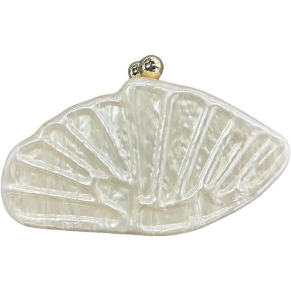 Shell Acrylic Clutch Purse – Elegant Evening Bag with Detachable Chain - Picture 1 of 6